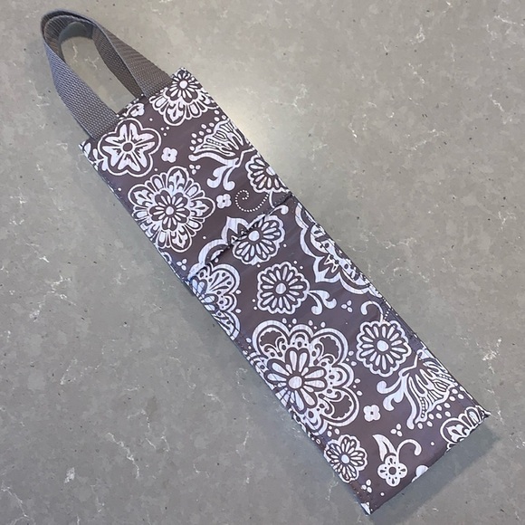 NWOT Thirty-One Brown Floral Insulated Wine Bottle Tote Bag - Picture 1 of 10